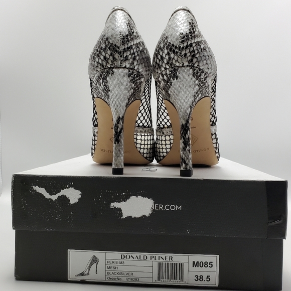 Donald J Pliner Perie M3 Mesh Black Silver Snakeskin Pointed Toe Heels Pump Shoe - Picture 11 of 12